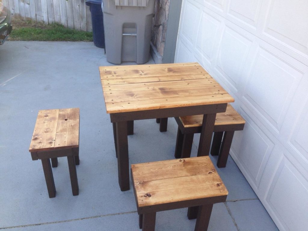 Custom patio table set with 4 benches